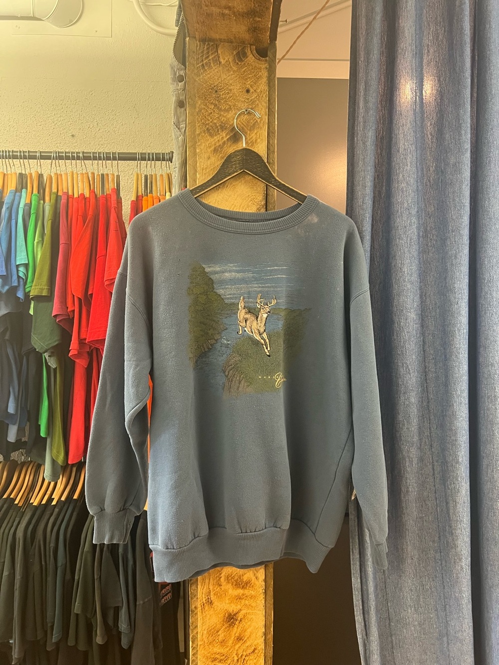 Vintage Deer Graphic Blue Crewneck